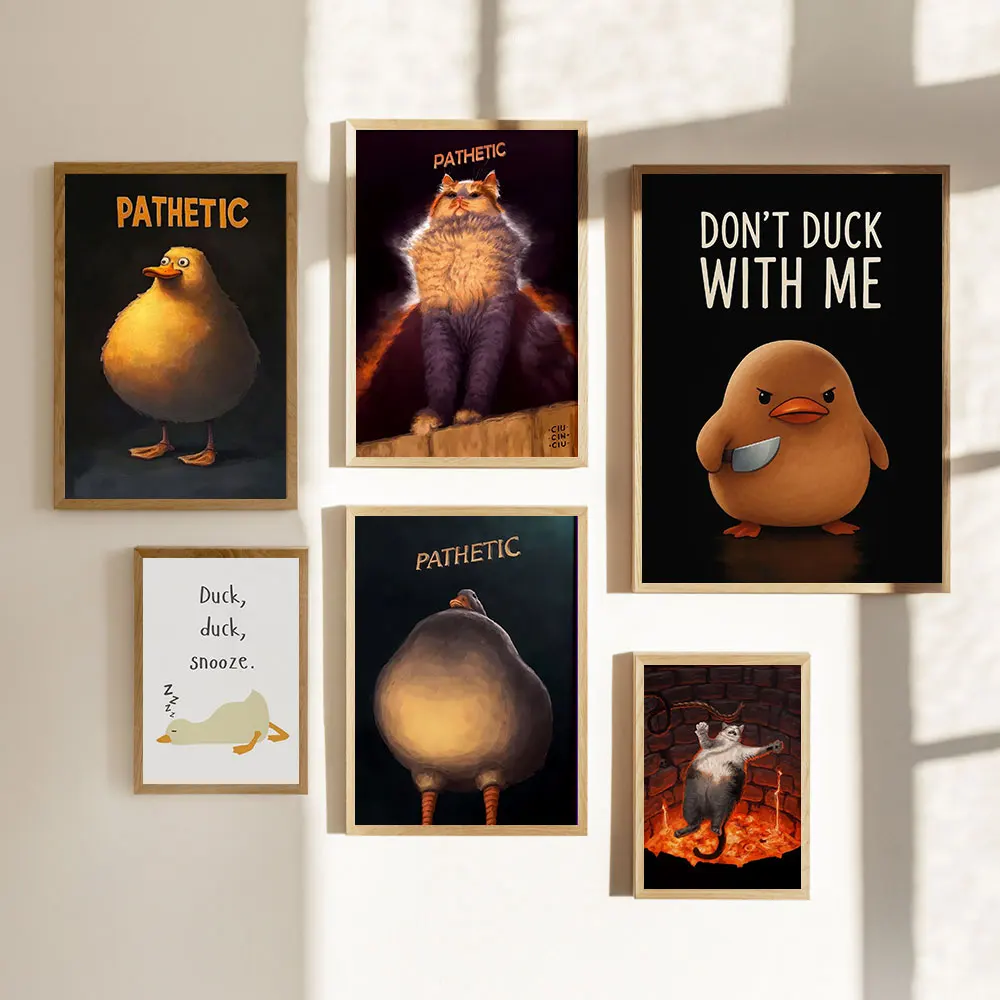 Pathetic Duck Vintage Posters Angry Duck Canvas Painting Print Room Home Kitchen Bar Cafe Room Wall Decor