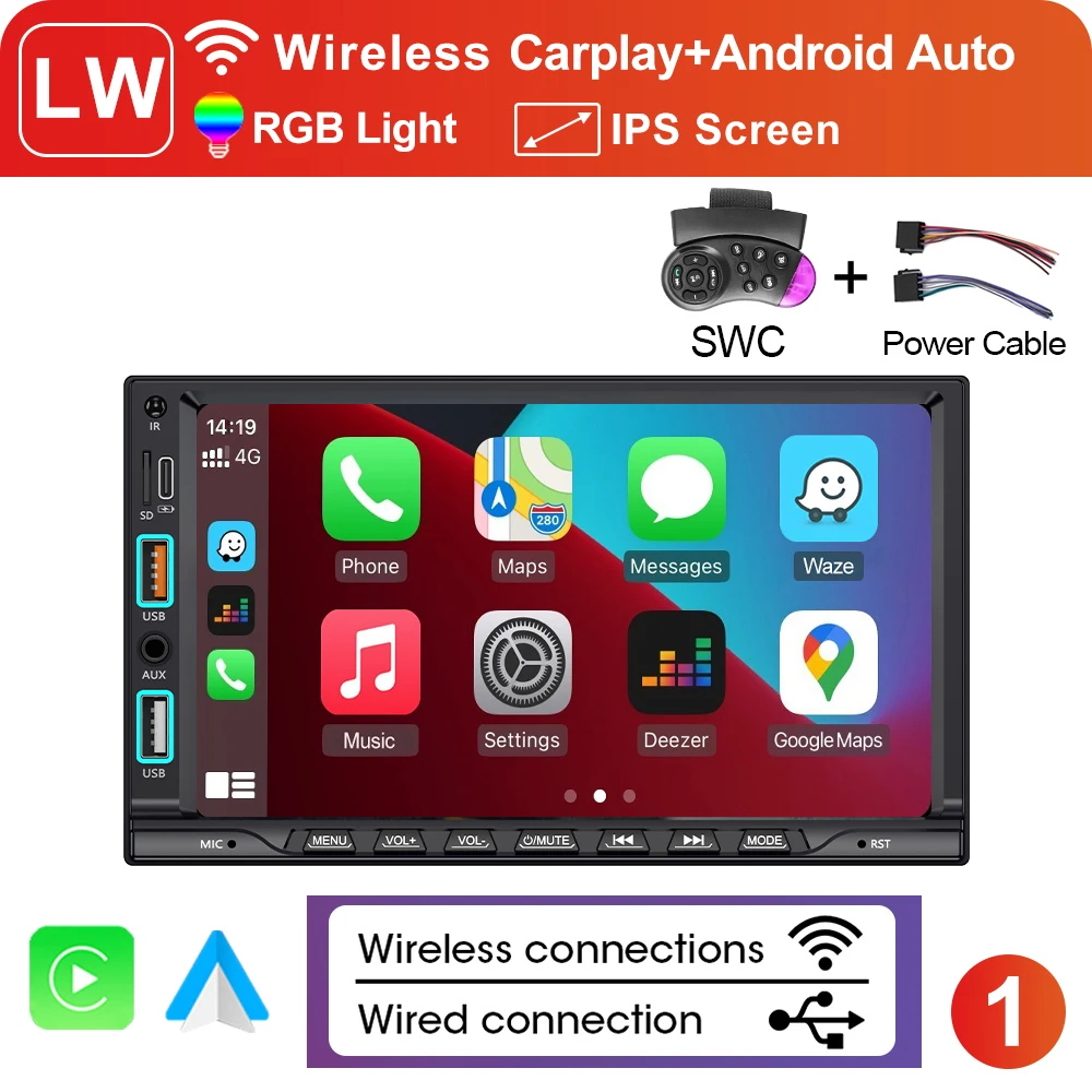 XIMA Universele 2din 7 inch IPS Touchscreen Carplay Android Auto Autoradio Bluetooth FM Extra Ingang Auto Multimedia Speler - afbeelding 1