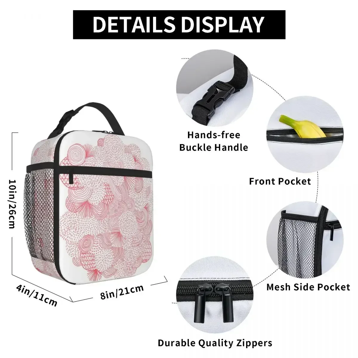 

Pink Fireworks Lunch Tote Cooler Bags Packed Lunch Lunch Thermal Bag