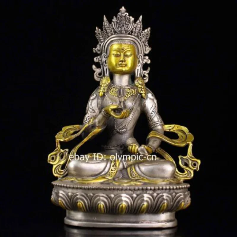 

8-Inch Tibetan Silver Gold-Plated Buddhist Vajrasattva Buddha Statue