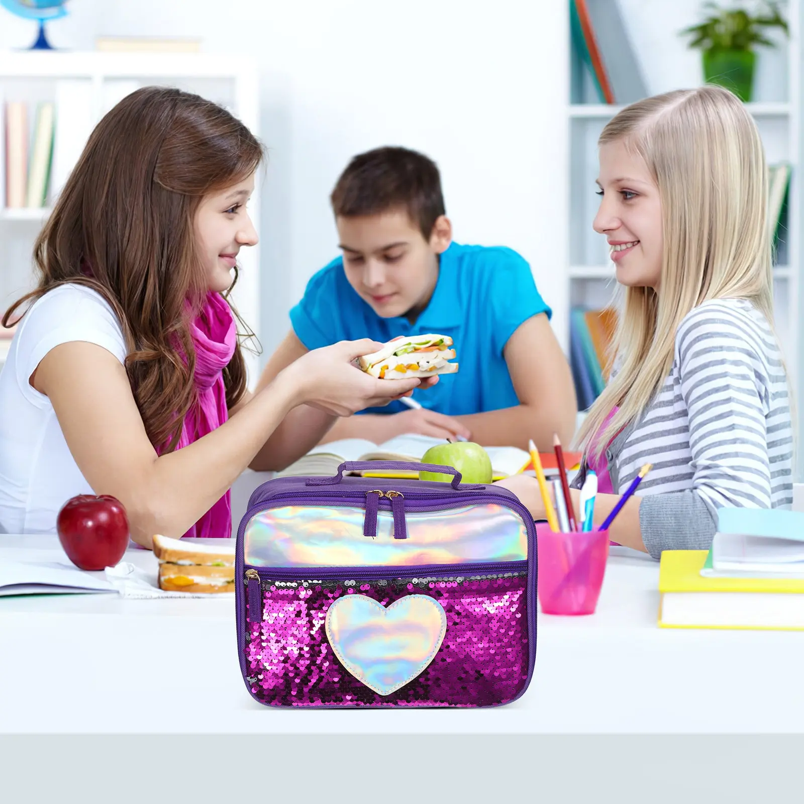 

Portable Kids Thermal Lunch Bag Sequin Insulation Aluminum Foil Picnic Food Storage Bag Purple Kids Sequin Insulation Package