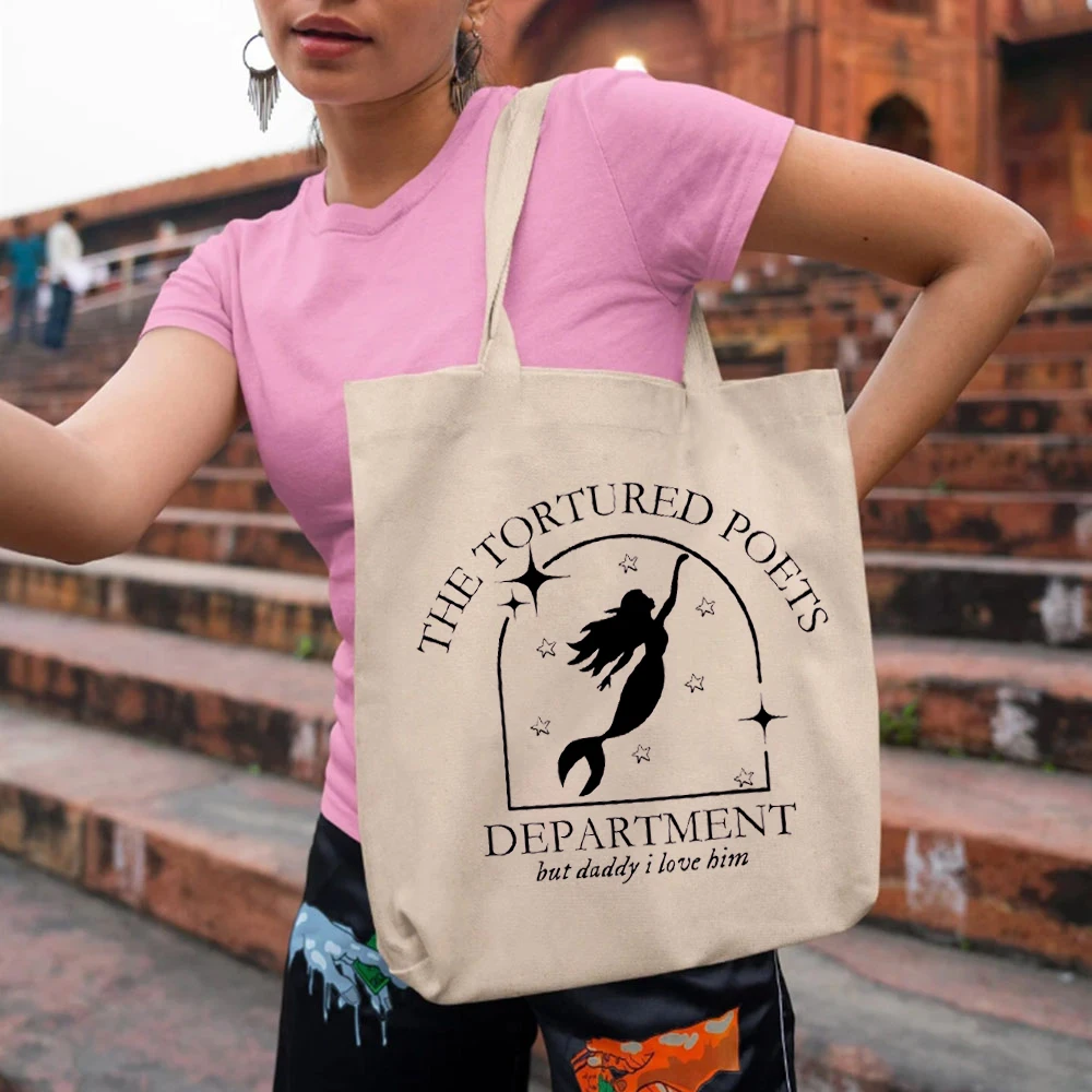 But Daddy I Love Him Mermaid Lyric Womens Handbags Reusable Practical Canvas Tote Bag Sturdy Pretty Large Capacity Swiftie Merch