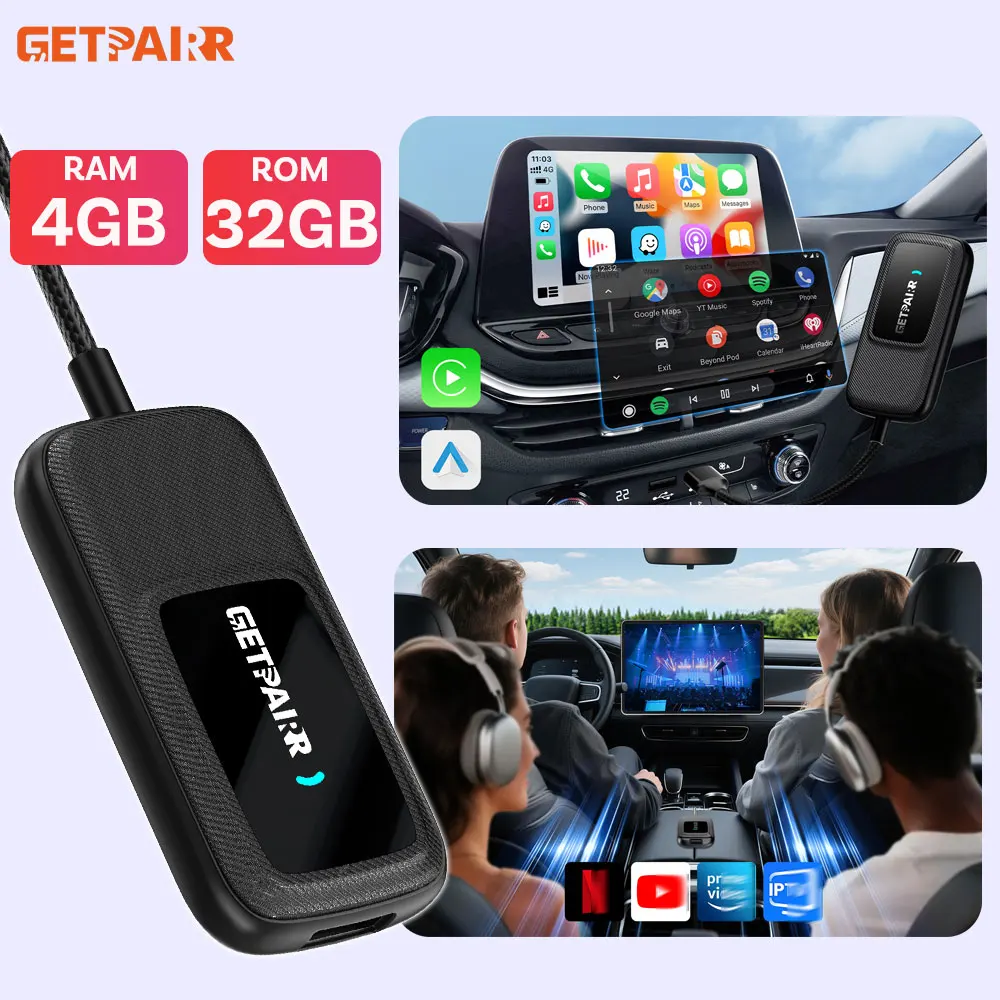 

GetPairr Car TV Box Wireless CarPlay Android Auto Adapter Android 12 32GB for Youtube for Netflix Newest 2025 Video Accessories