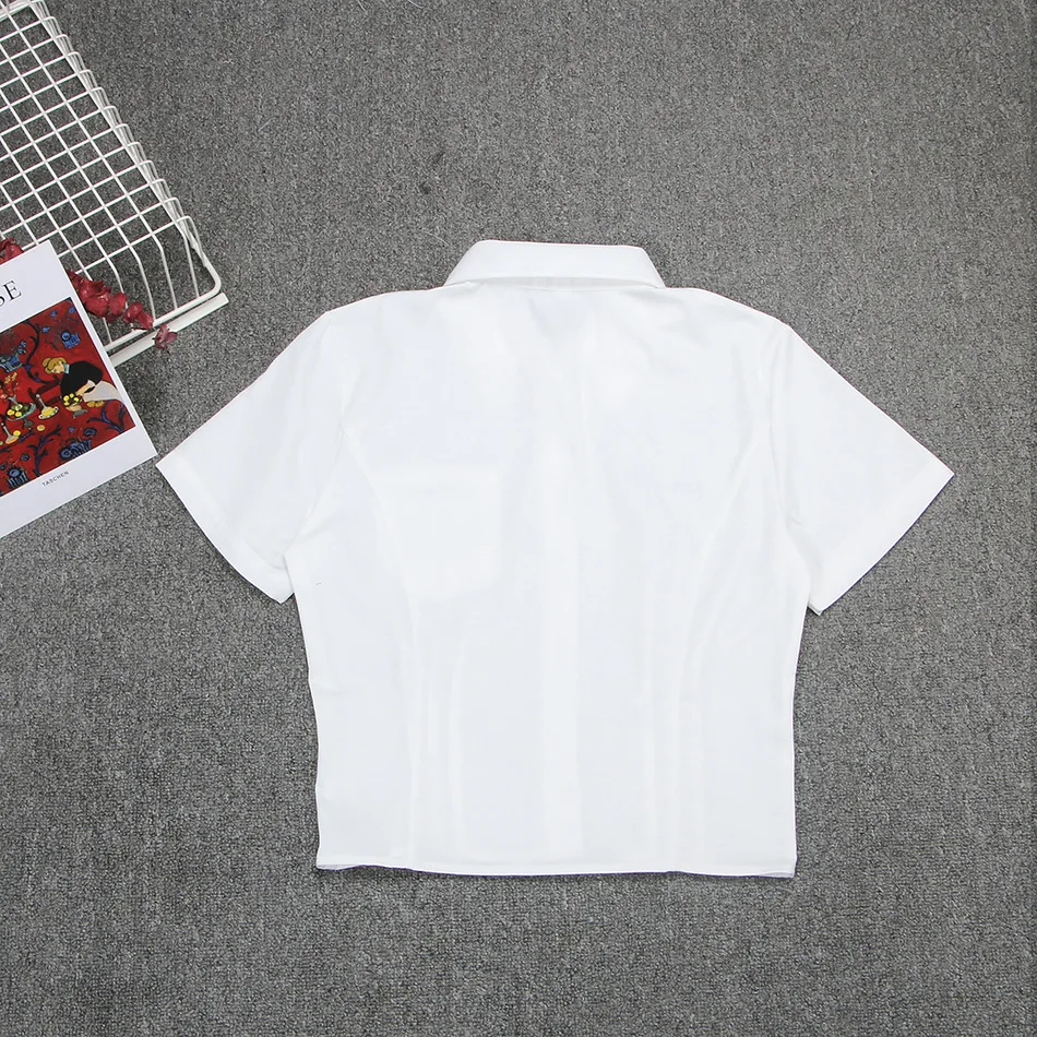 Women Blouse Shirt Short Sleeve Solid Turndown Collar White Tops Summer 2022 Cute Girls Clothes JK Uniform Classic Basic Shirt