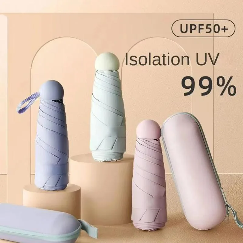 Portable Capsule Umbrella Mini Sunshade Sunscreen Rain Umbrella Black Rubber Alloy Handle Foldable Dual Use Umbrella Household