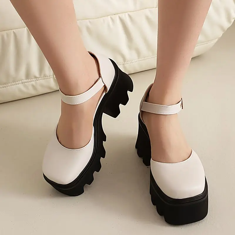 

ASILETO 2025 Women Sandals Square Toe Thick Heels 8.5cm Platform 4.5cm Buckle Strap Large Size 40 41 42 43 Daily Shoes