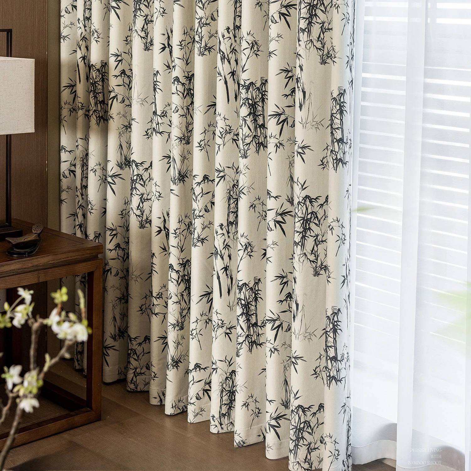 

Bamboo Leaf New Chinese Style High Shading Thicken Chenille Curtains High-end New Chinese Style Living Room Bedroom Curtains