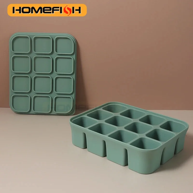 HOMEFISH 12 Grid Ice Cube Mold Silicone Tray Square Mould Easy Release Silicone Forms Bar Kitchen Accessories