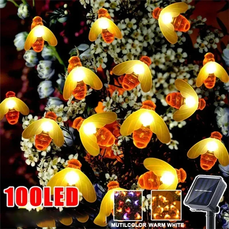 

Solar Bee String Lights Outdoor Fairy Light Chritmas Garland 8 Modes Waterproof Patio Light for Garden Party Decor