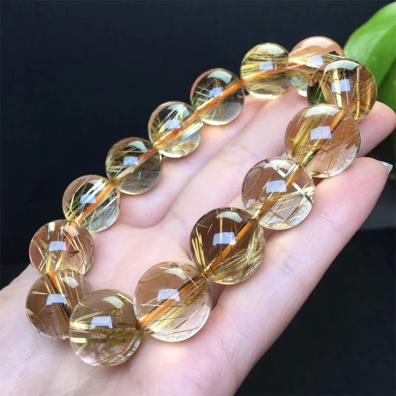 16MM Natural Rutilated Bracelet Women Fashion Sweet Reiki Healing Energy Strand Girls Jewelry Gift 1PCS