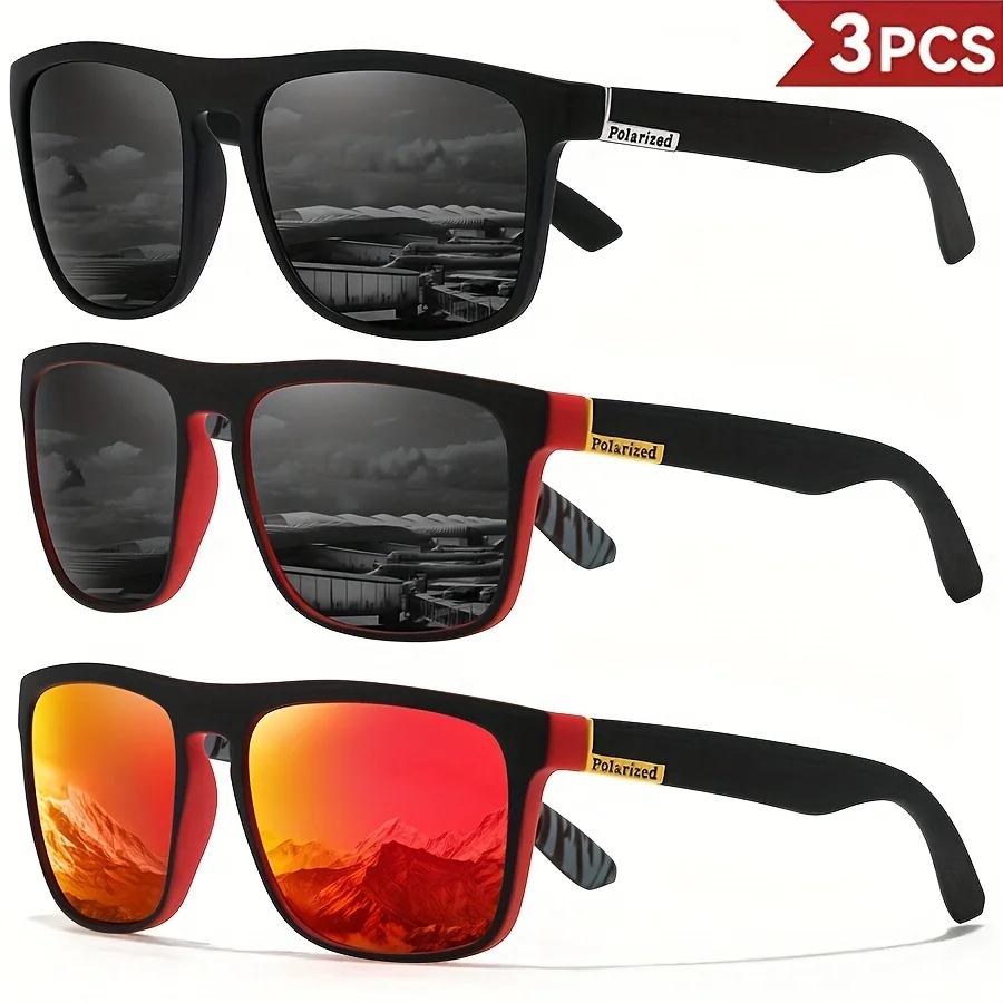 1-4PCS Men Classical Square Polarized Sports Sunglasses Lightweight PC Frame UV400 for Driving Fishing Cycling Unisex Durability image 3