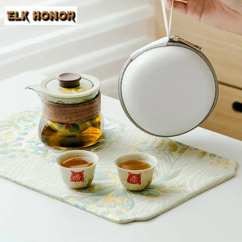 

Pure Hand Drawn Snack Fire Stone Red Travel Tea Set Kit Creative 1 Pot 2 Cups Tea Making Organizer Portable Picnic Stock Bags