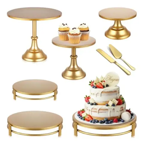 8 PCS Gold Cake Stand Set with Gold Pedestal Cake Stand and Cake Cutter Pie Spatula, Dessert Table Display Set for Wedding, Part