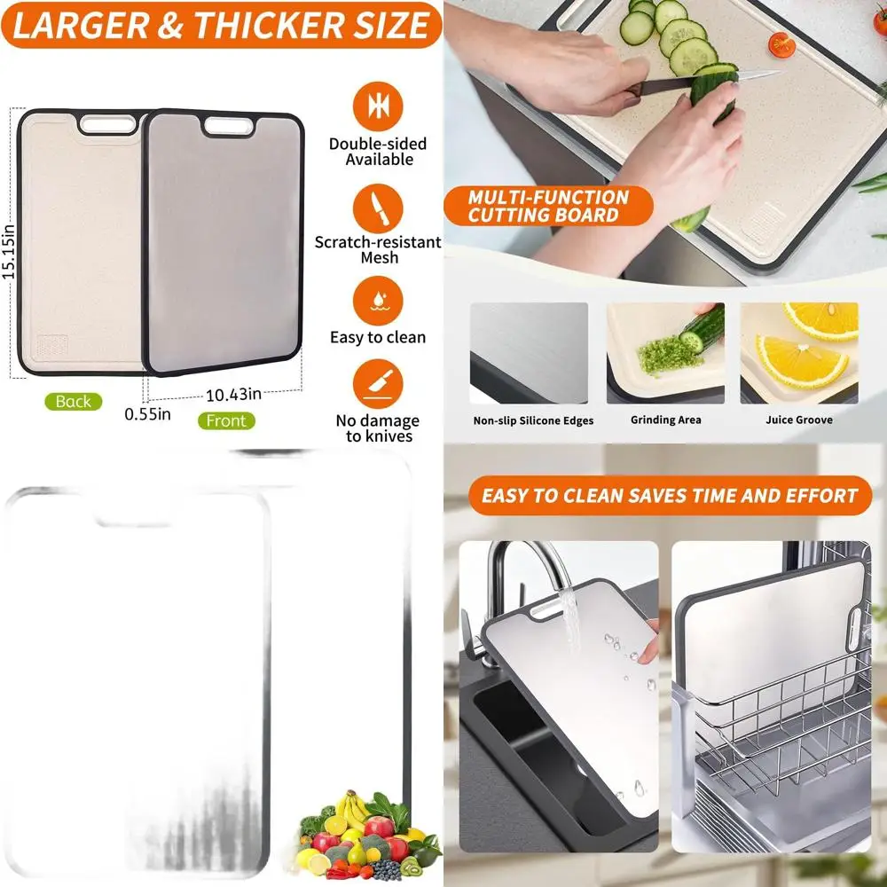 

Large Double-Sided Cutting Board - Food Grade Titanium & Wheat Straw, Non-Slip, Durable, Easy Clean