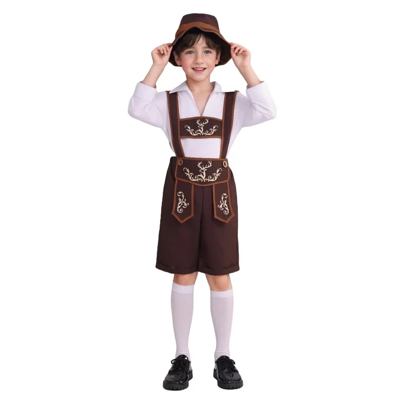 바이에른 소년 의상 세트 독일 Lederhosen 할로윈 복장 어린이 옥토버 페스트 파티 착용 통기성 폴리 에스터 110-140cm