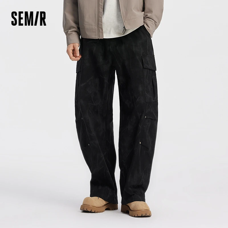 Semir Men Pants Cotton Curved Barrel Leg Printed Elastic Waist Loose Workwear Casual Autumn Trousers Daily Wear 2026
