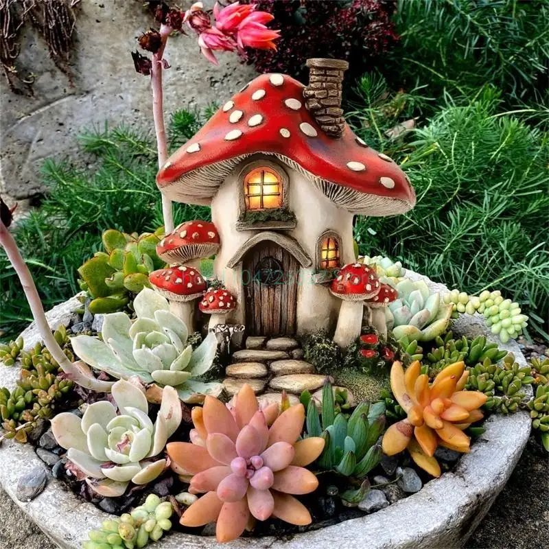 Mushroom House Garden Stakes Whimsical Yard Art Set for Outdoor Decor Nature Themed Landscaping Yard Art Outdoor Decoration Gift
