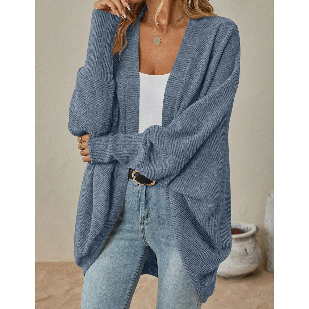 Women Jacket Batwing Sleeve Sweater Cardigan Casual Oversized Ladies Outerwear for Daily Office and Outdoor Wear