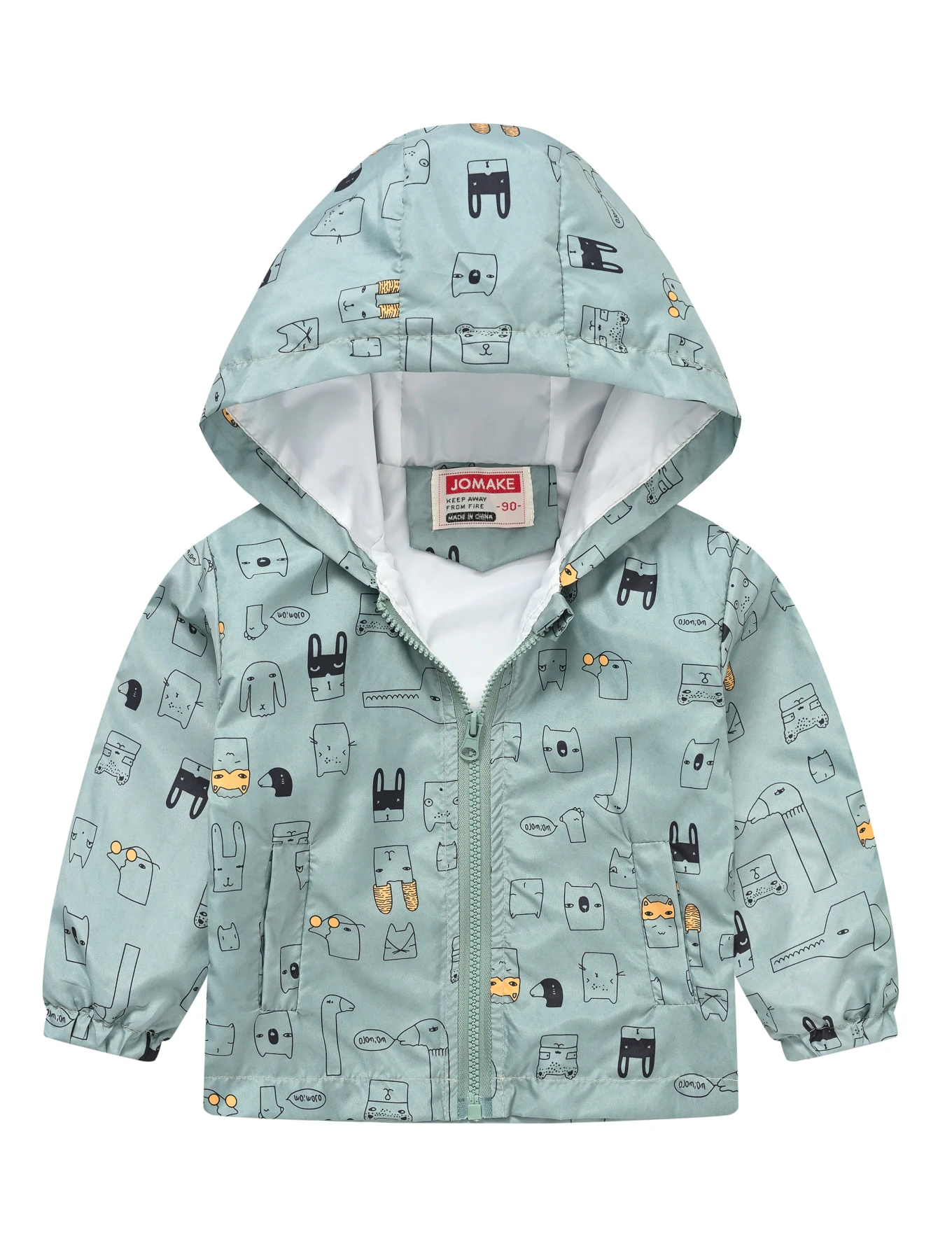 Autumn jacket, cartoon pattern on light green background, colorful dinosaur on dark blue background, comfortable and versatile,
