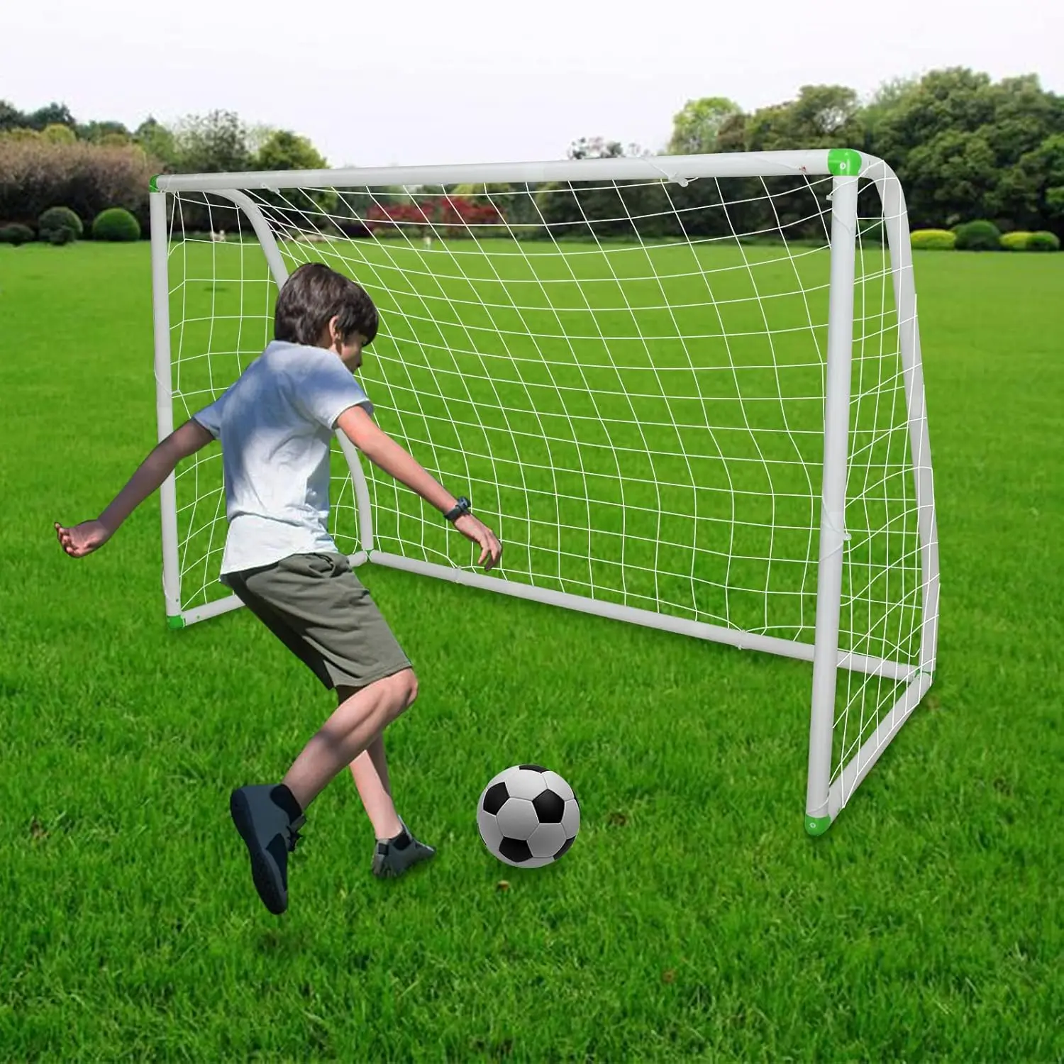 

6'X4' Portable Soccer Goal for Kids Backyard Play with Strong PVC Frame, Weather-Resistant Net & Stakes