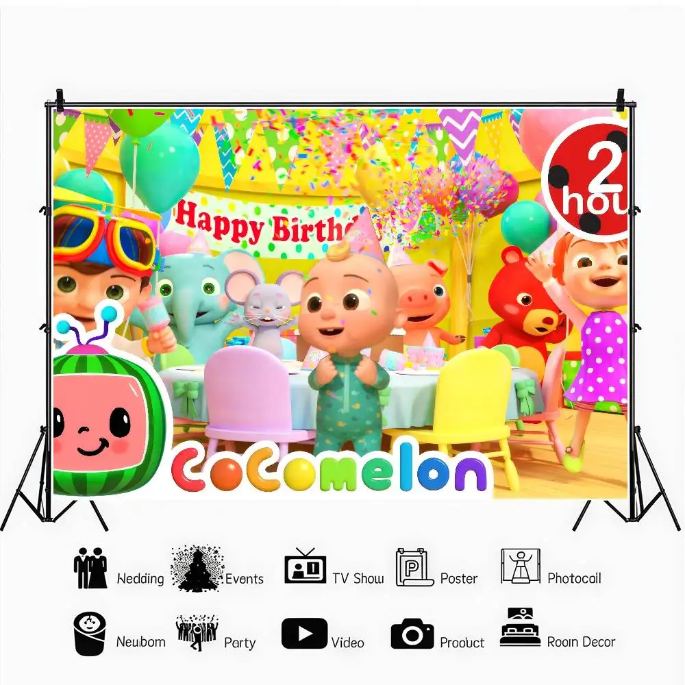 Cartoon Niedliche C-CoComelonS Baby-Hintergründe für Fotografie, Kindergeburtstag-Party-Poster, Blumen-Ballon-Dekor, Fotohintergrund – Detail 14