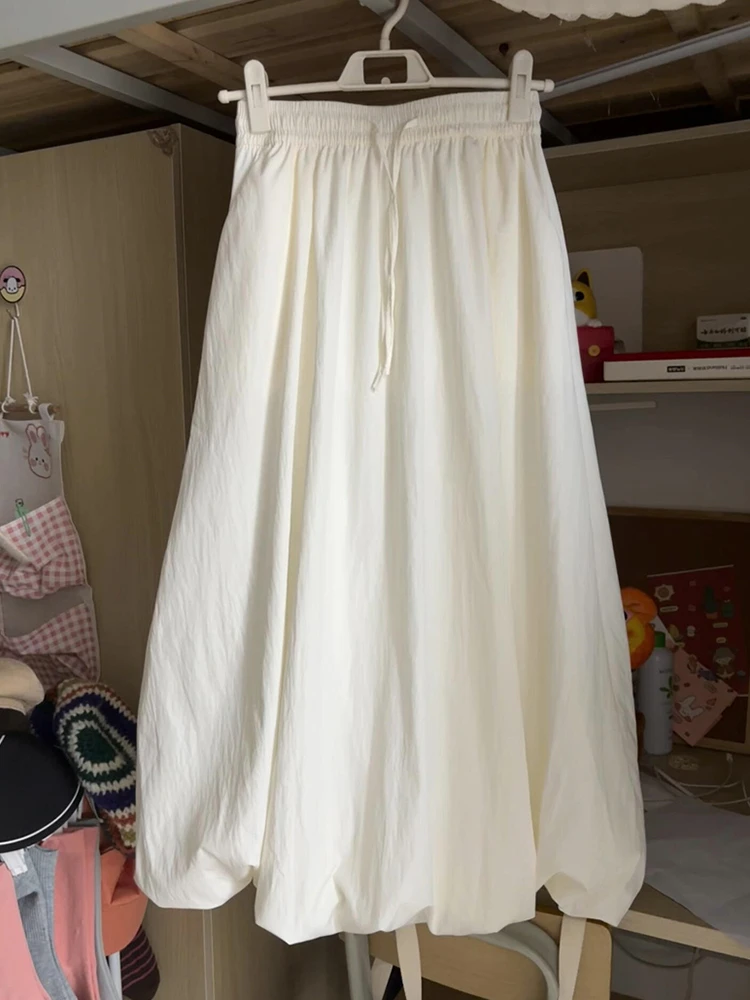

White Puffy f-length Skirt Women Spring Autumn 2026 New Sweet High-waist Long A-line Flower Bud Skirt Girls Feel