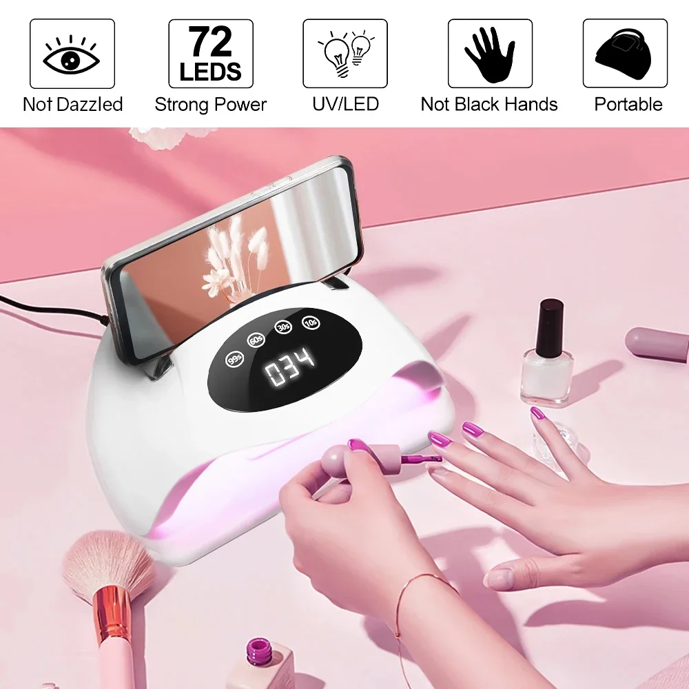 320W Lampa UV do paznokci 72LEDS Suszarka do paznokci z ekranem LCD Szybkoschnąca lampa do manicure do utwardzania wszystkich paznokci Narzędzia do zdobienia paznokci żelowych