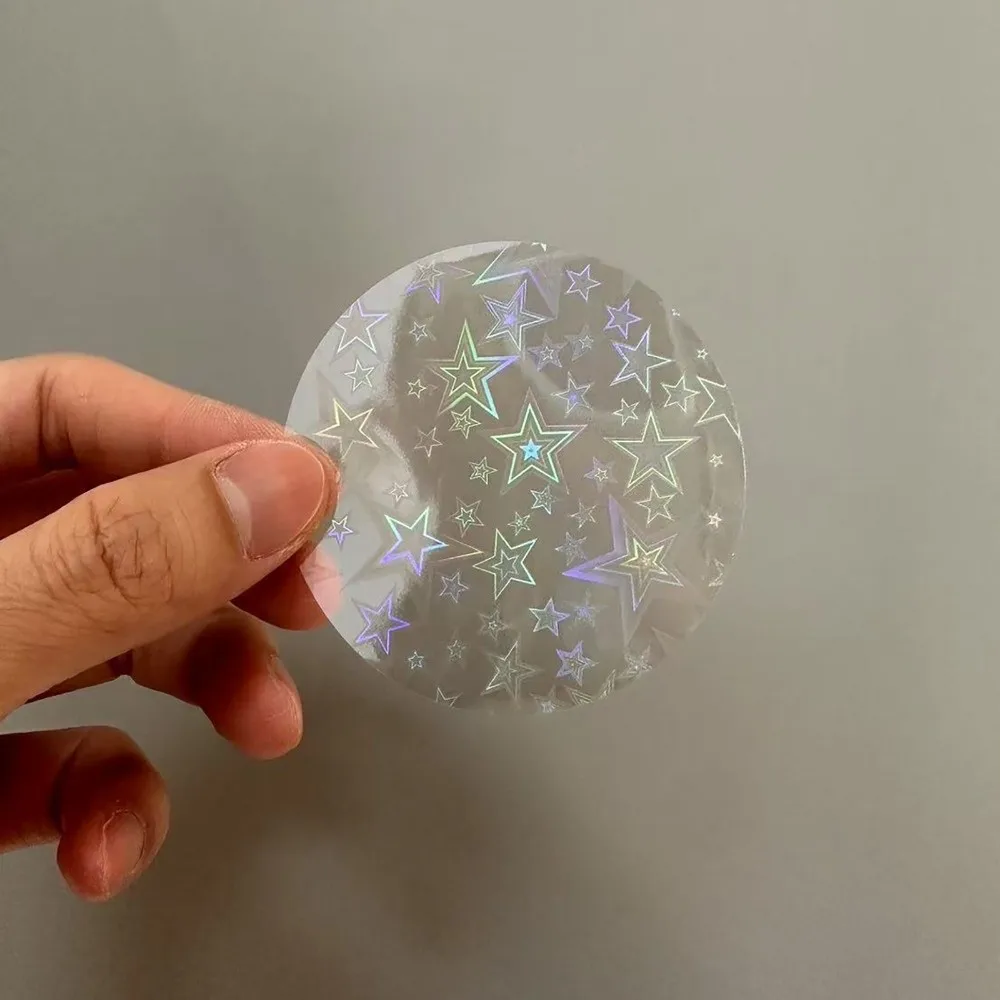 100Pcs Round Laser Film Badge Covers Star Pattern Multiple Styles Transparent Badge Film DIY Making PVC