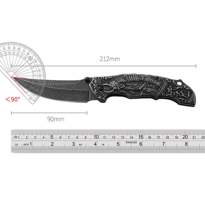 Folding KnifeOutdoor KnifeAll SteelDefenseStereoscopic EngravingCamping Fruit KnifeHigh Hardness Folding Knife