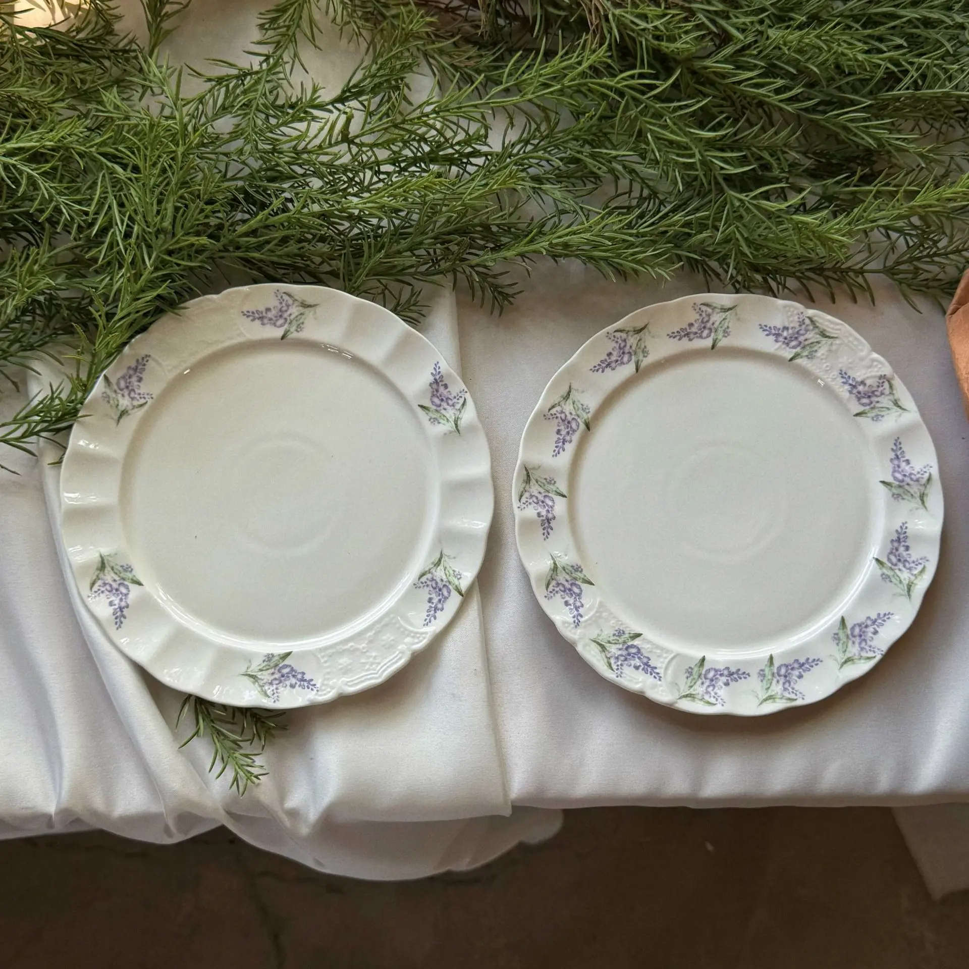 French Vintage Violet Lace Ceramic Plate Dessert Plate Fruit Salad Plate