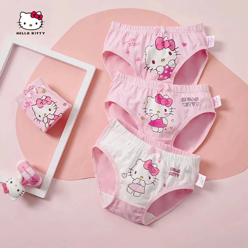 Hello Kitty Anime 4Pcs Kids Girls Underwear Kawaii Sanrios Cartoon Cotton Panties Cute Pattern Briefs Underpants Triangle Boxer