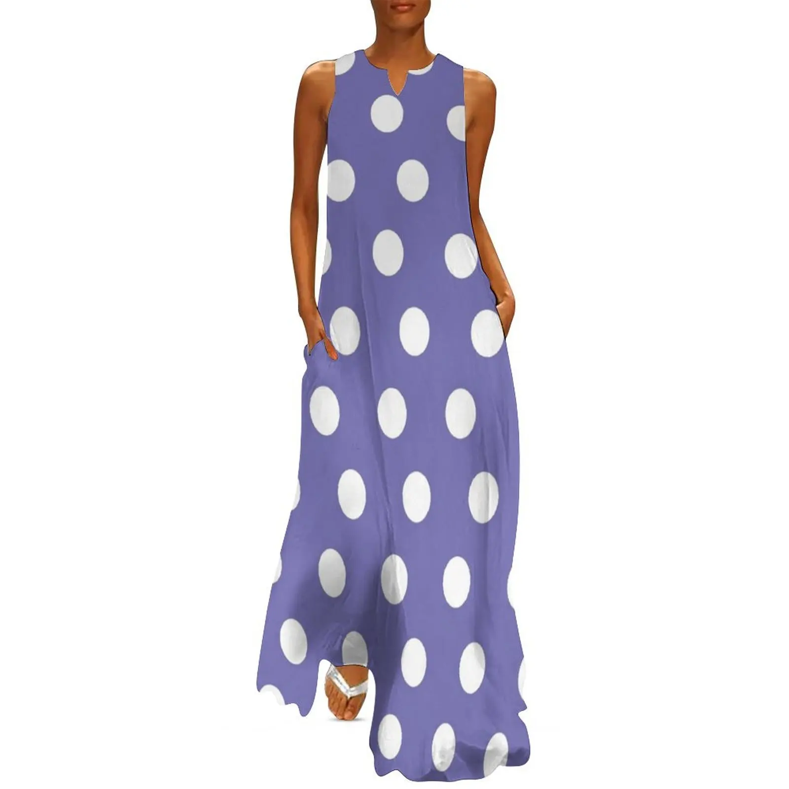 Clássico Polka Dot Pattern_White Forte Violeta Roxo Lavanda Roxo Vestido Longo vestido de baile