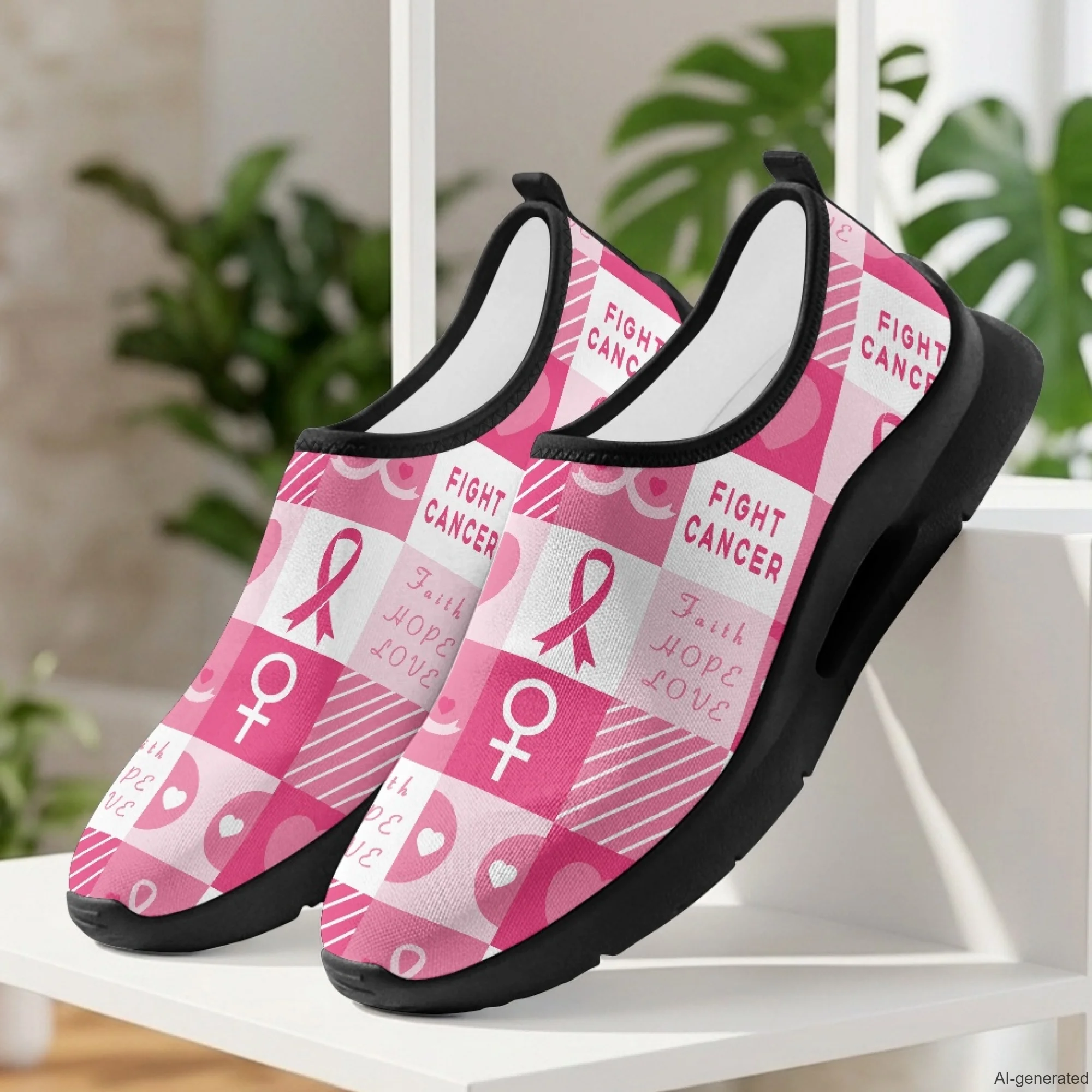 XIXIRIMIDO Non Slip Shoes for Woman for Nurse Casual Shoes Slip On Walking Shoes Pink Ribbon Breast Cancer Shoes Male Sneakers