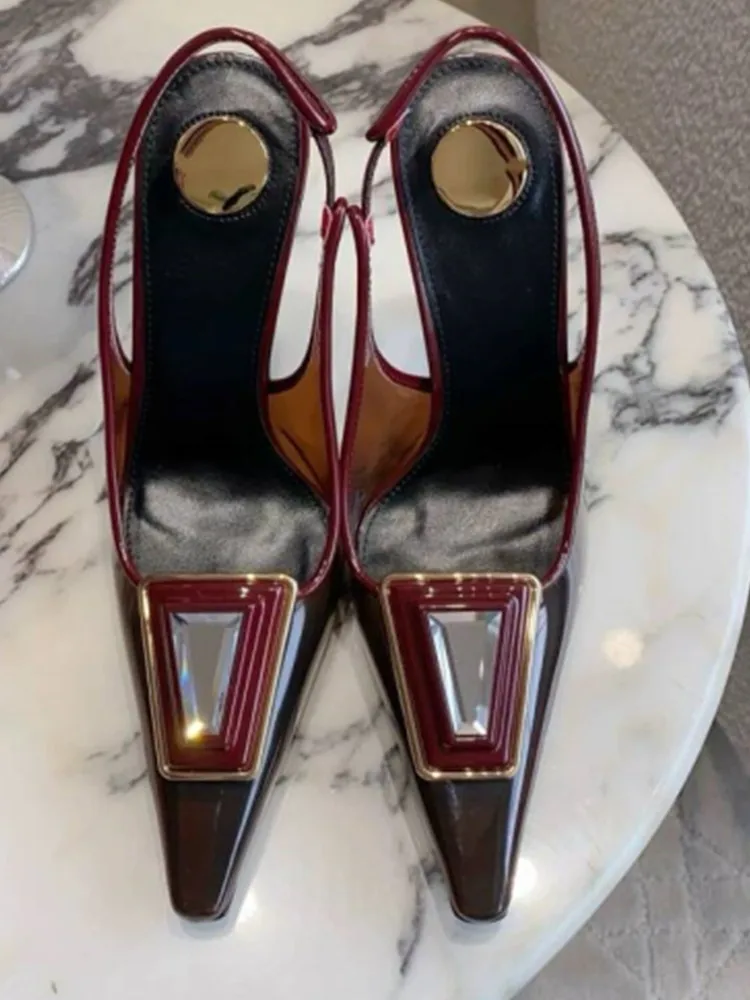 Women's Transparent PVC Square Gold Buckle Slingback Pumps Cutout Metallic Stiletto Heels Pointed Toe Luxury Designer