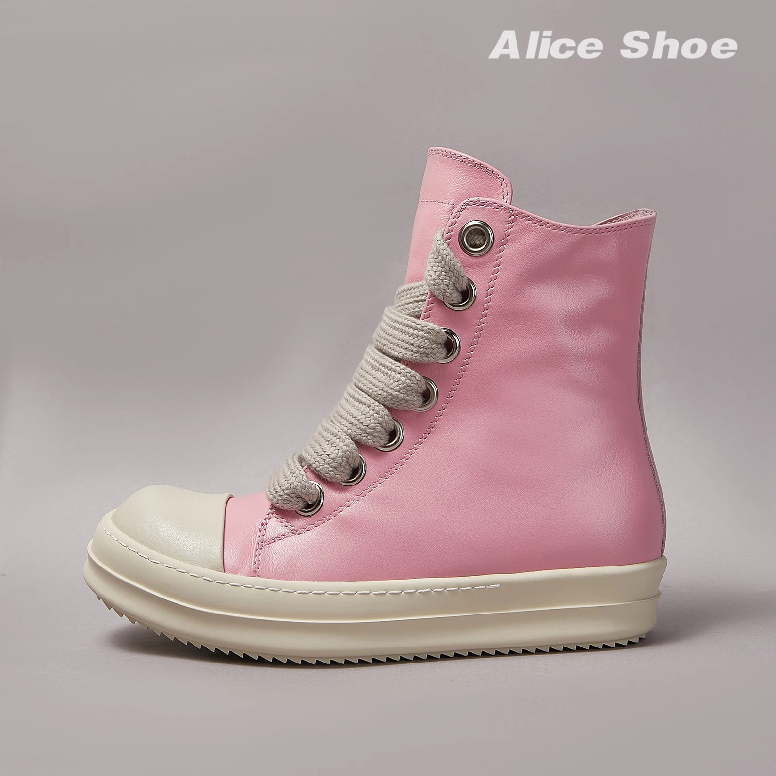 Designer Women Ankle Boot Jumbo Lace-up Casual Men Sneaker Quality Pink High Top Leather Icks Luxury Zip owe-n Street Trainer