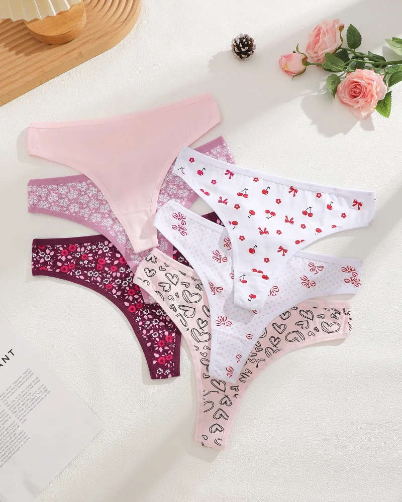 7-teiliges Set Nahtlose XS-XXL Baumwoll-Unterhosen, Atmungsaktive Sexy Low-Waist G-Strings mit 28 Druckmustern, Weiche Damen-Tangas Lingerie – Detail 36