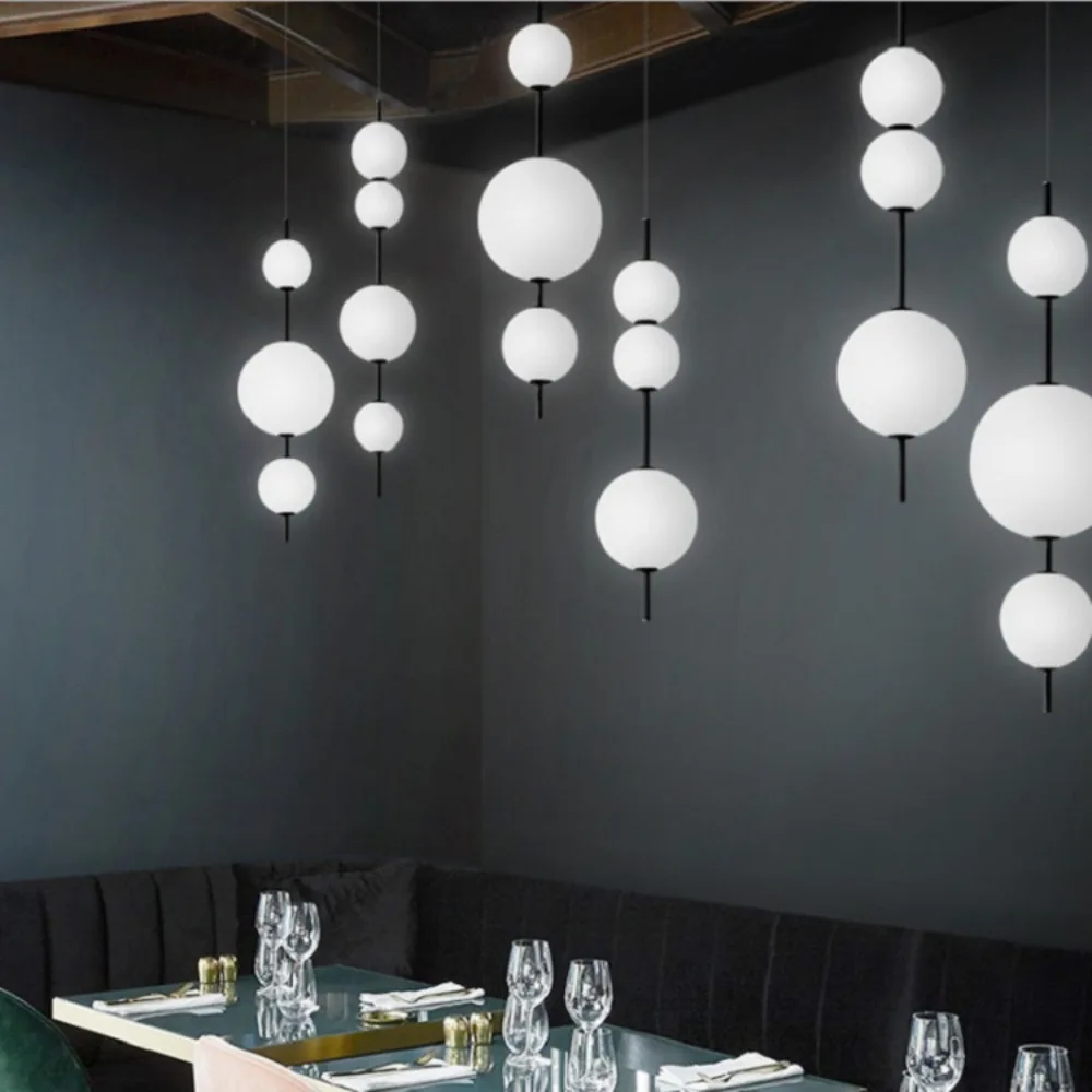 Imagem -04 - Itália Designer Led Pendant Chandelier Contas de Vidro Branco Bola Redonda Luminária Apto para Café Bar Quarto Cozinha Home Decor