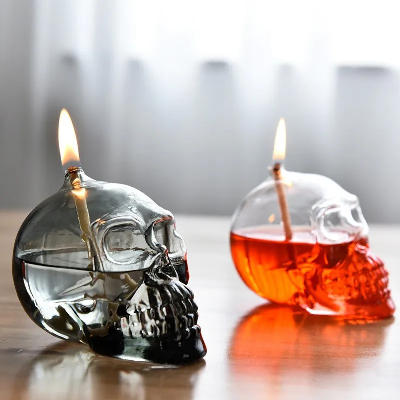

Creative Skull Bone Glass Candle Holder Ornaments Nordic Romantic Simple Modern Home Desktop Smokeless Butter Lamp