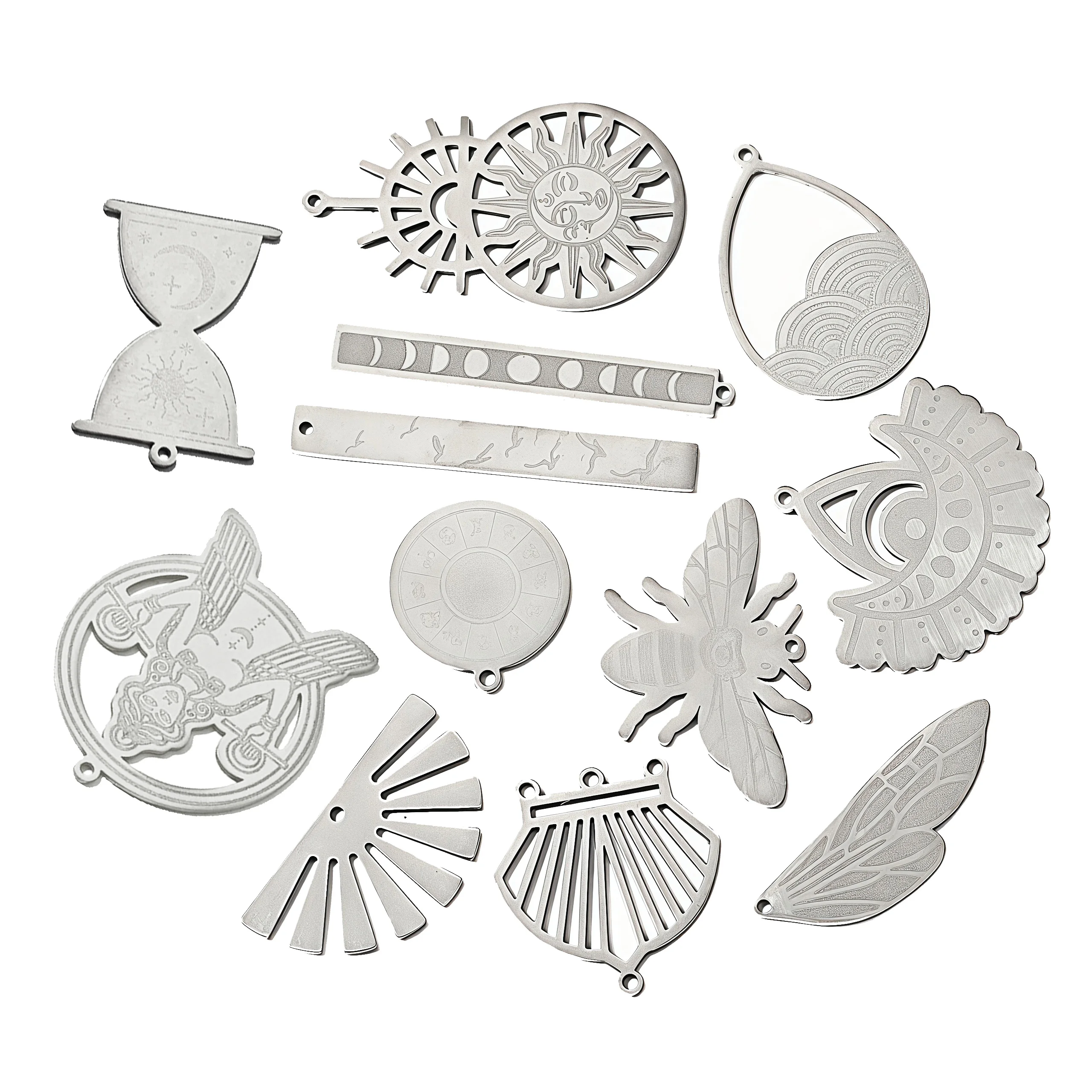 10pcs/Lot Stainless Steel Cat Wing Bee DIY Charms Wave Sun Moon Necklace Pendants Woman Hand Eye Jewelry Finding Wholesale