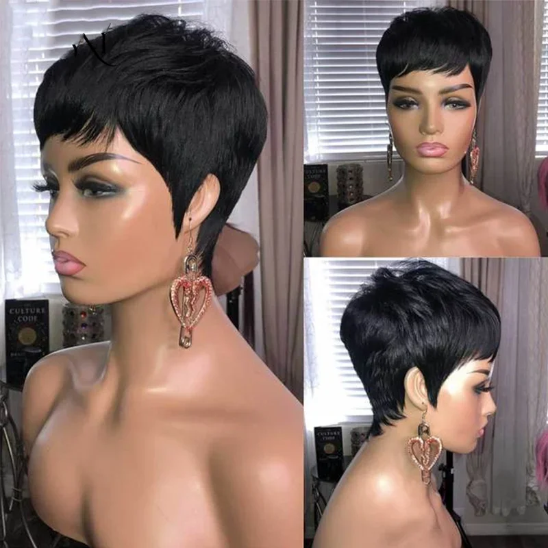Blond 613 Kurze Pixie-Cut Echthaarperücke mit Pony für schwarze Frauen 1B # Brasilianische glatte Remy-Haarperücke, Bob-Schnitt, vollständig maschinell gefertigt – Detail 12