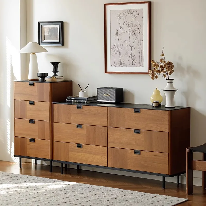 Medieval solid wood dining side cabinet six chest cabinets French retro living room