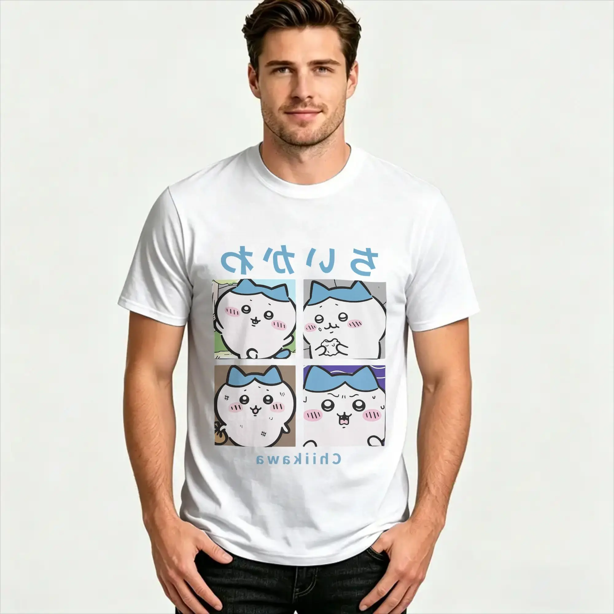 Chiikawa Usagi Hachiware  Cotton T Shirt For Men Beach  Vintage T Shirts Hip Hop Tees Oversize Design Clothing