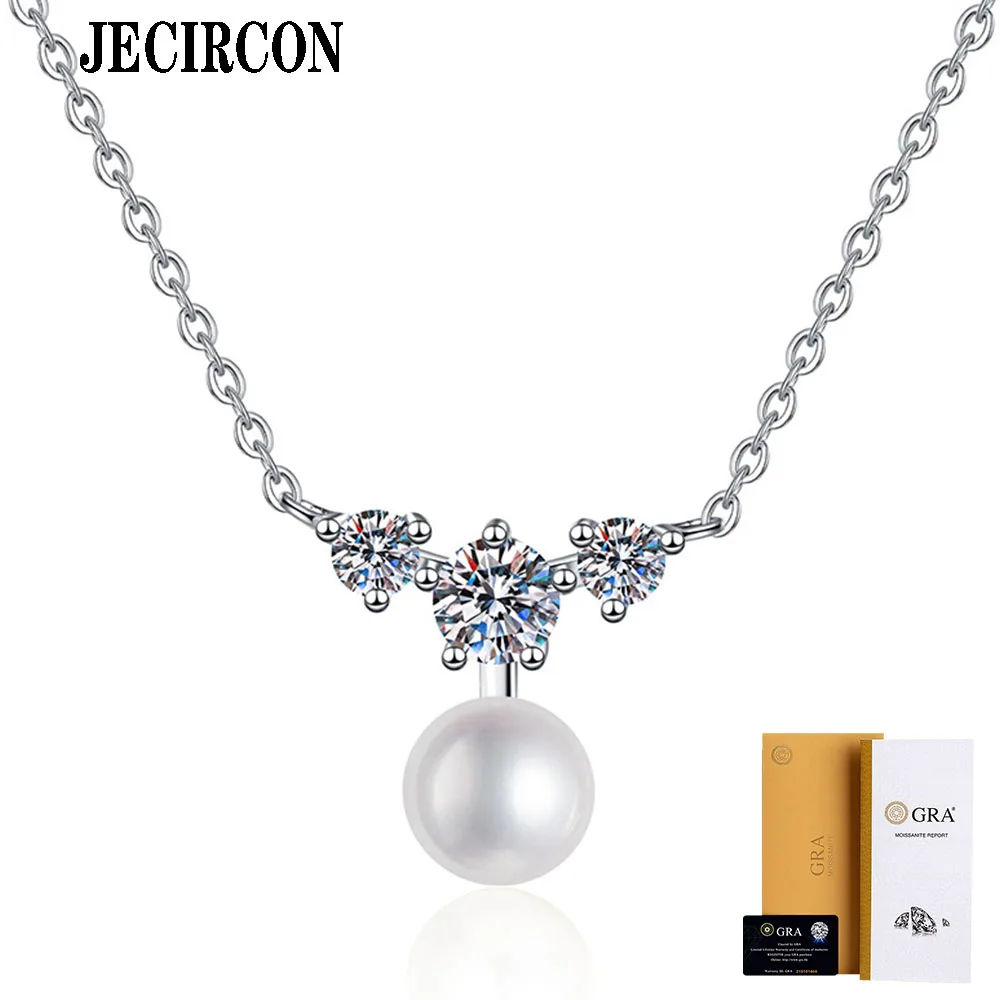 JECIRCON Moissanite Necklace Natural Freshwater Pearl Japanese and Korean Versatile Pendant S925 Sterling Silver Clavicle Chain