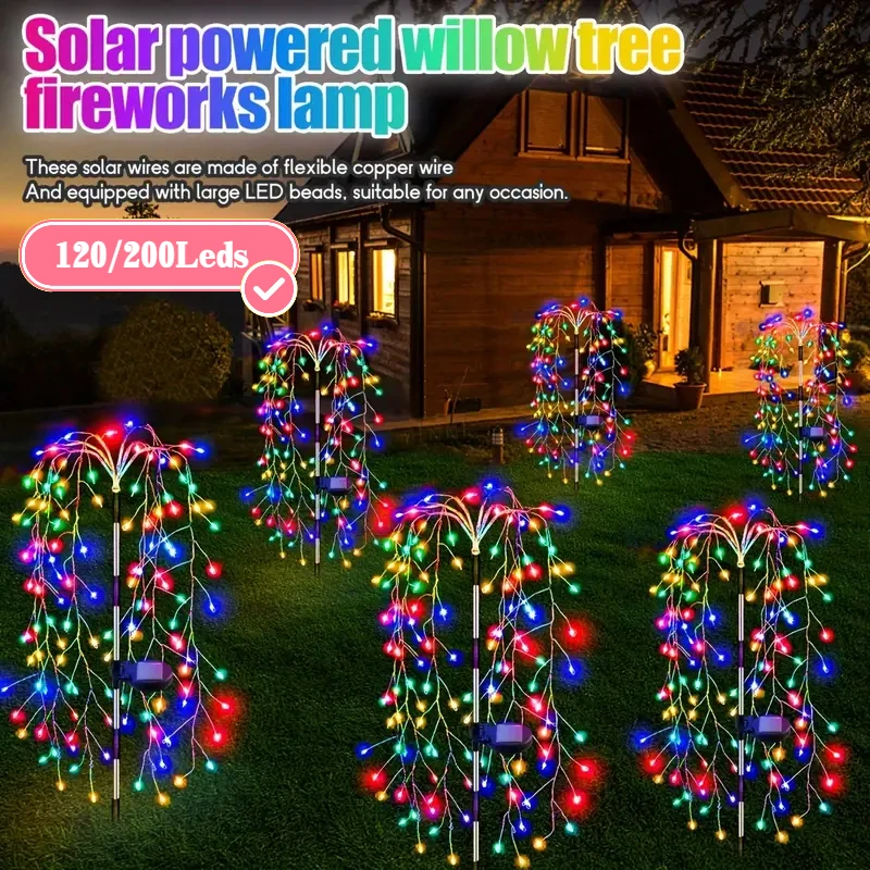 

Solar Outdoor Lights 200 LED Garden Decor String Lamp FLSTAR FIRE Waterproof Outside Fairy Lights 8 Modes Porch Path Decorations