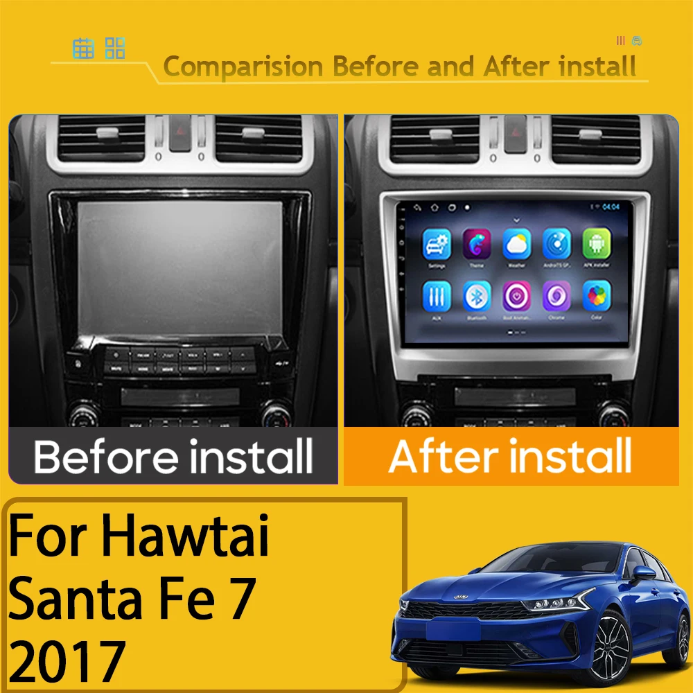 For Hawtai Santa Fe 7 2017 Car Navigation Android Player Head Unit No 2din Dash Auto Radio Carplay Screen Stereo Multimedia QLED