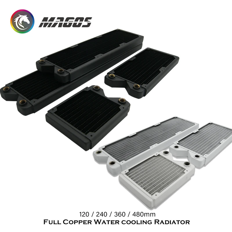 Imagem -06 - Full Copper Water Cooling Radiator 120 240 360 480 mm Computer Water Cooled Row Trocador de Calor Preto Branco para pc Decoração 27 mm