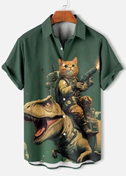 Summer Men's Retro Cartoon Anime Cat Theme Short Sleeve Shirts Short Sleeve Tops Fashion Casual Vacation Streetwear Men's Shirts