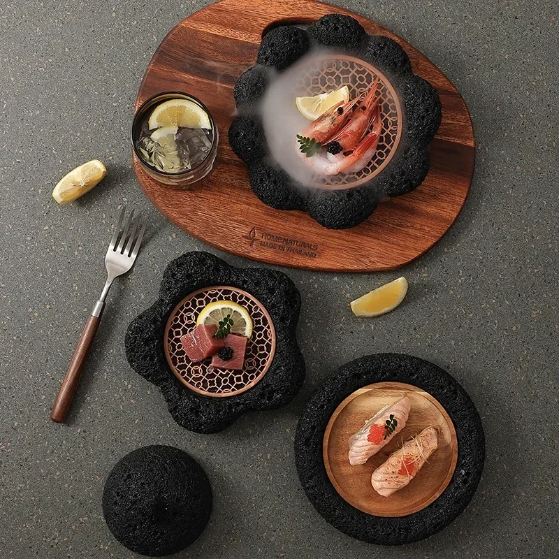 Creative Tableware, Volcanic Stone Art Plate, Dry Ice Sushi Plate, Unique Cement Honeycomb Coal Ball Shaped Dishes, Kitchen