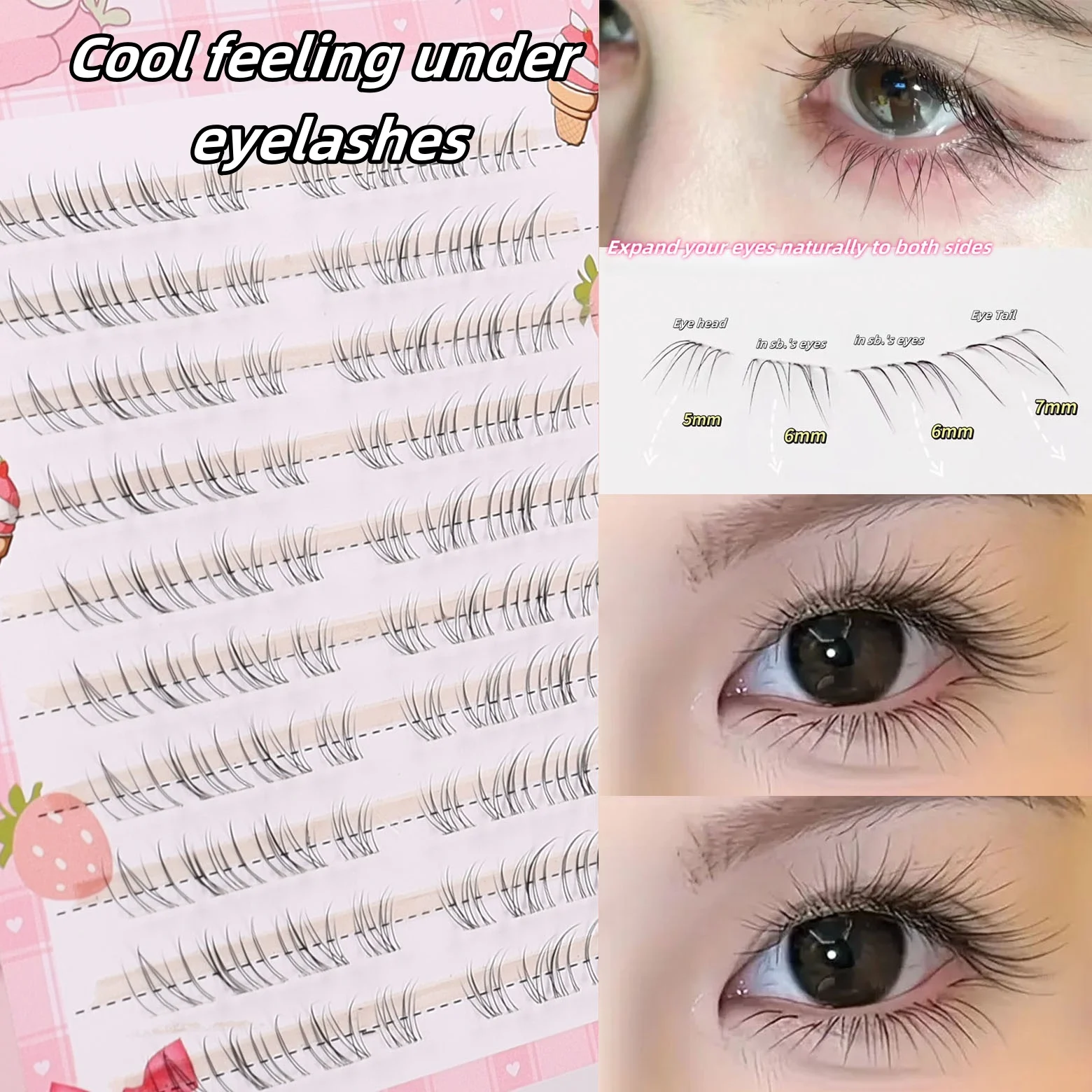 透明なステム付きの超自然的なDIY上まつげと下まつげキット2箱、韓国スタイル、Cカール、長さ6～9mm