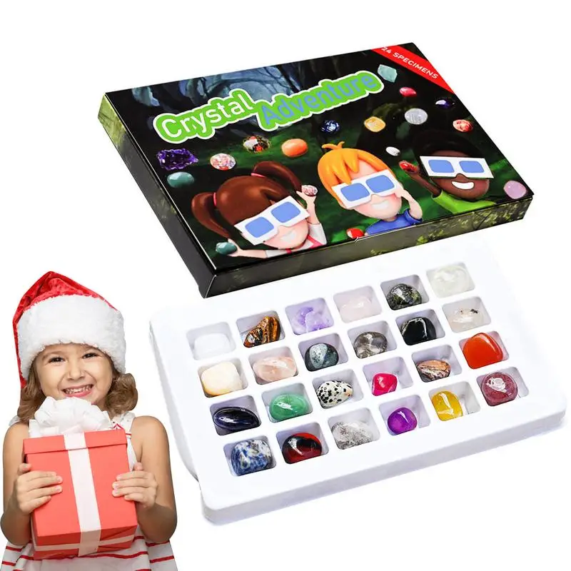 Christmas Advent Calendar Natural Crystal 2024 Countdown Calendar Collectible Gem Stones Agate Stones Set For Crystal